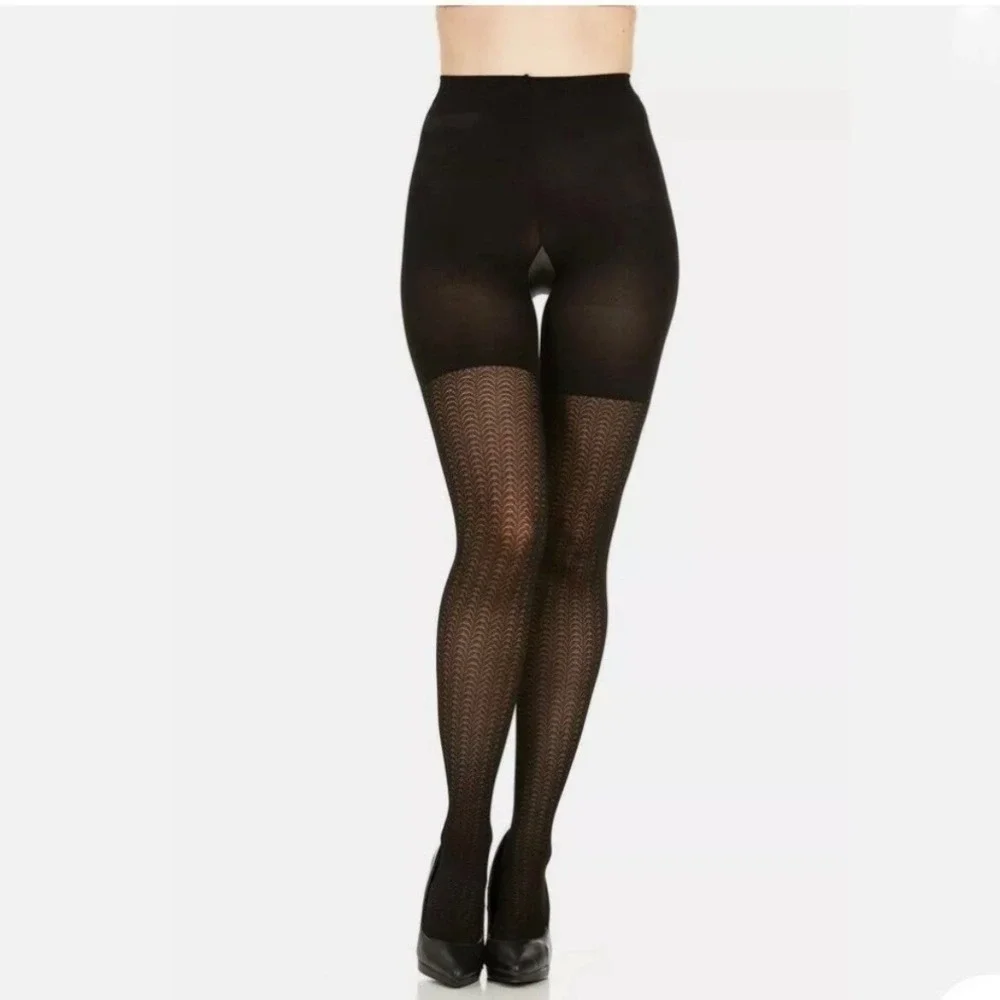 NEW Spanx by Sara Blakely Textured Wishbone Shaping Tights Black Size 5 NWT